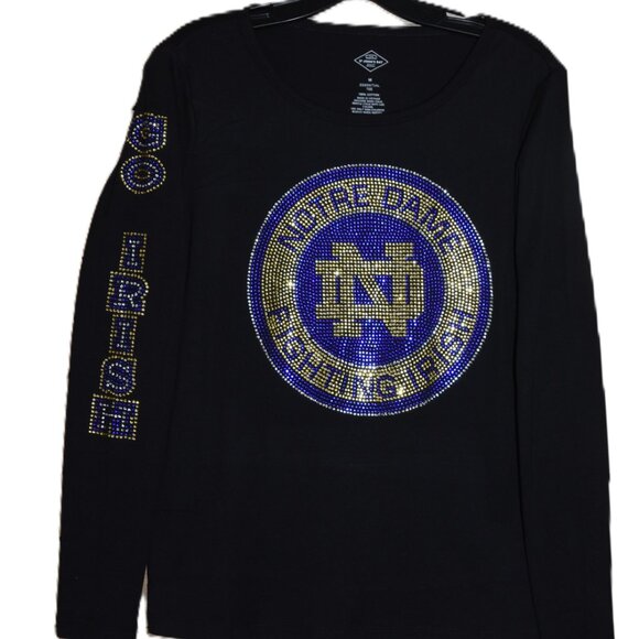Notre Dame rhinestone bling long sleeve round neck Shirt XS S M L XL XXL1X 2… - Picture 9 of 9